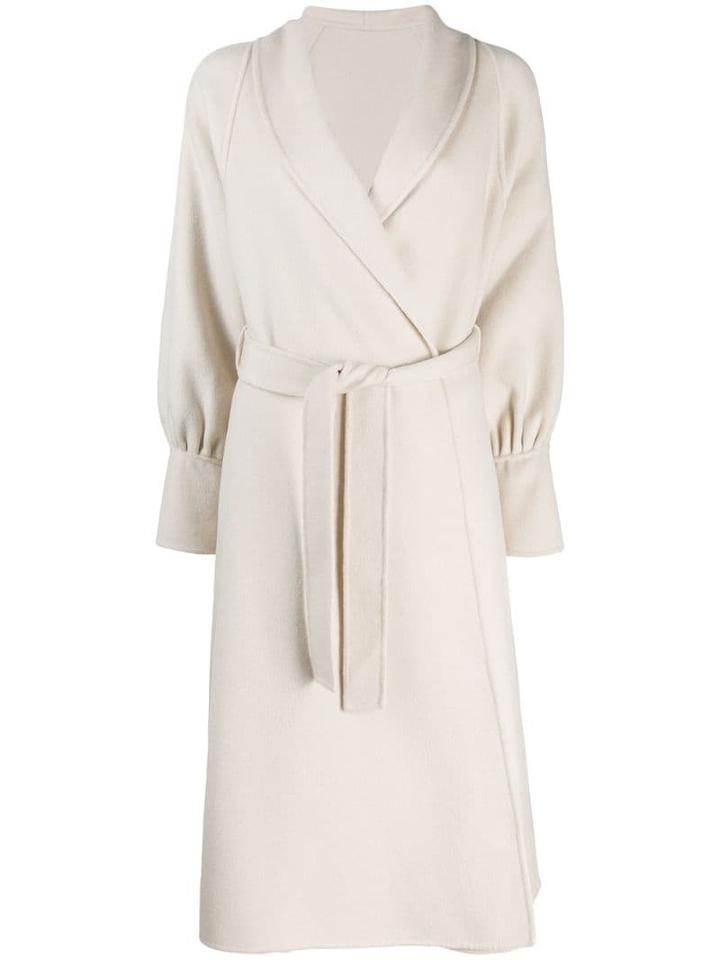 L'autre Chose Single-breasted Belted Coat - Neutrals