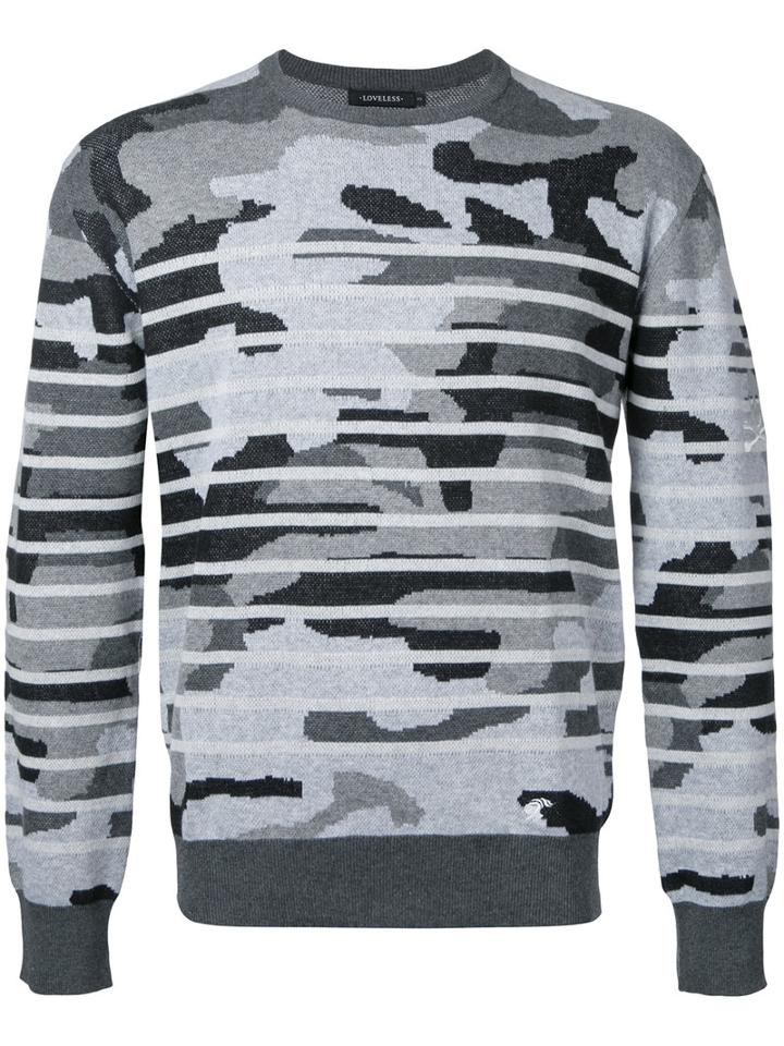 Loveless Striped Jumper, Men's, Size: 3, Grey, Cotton