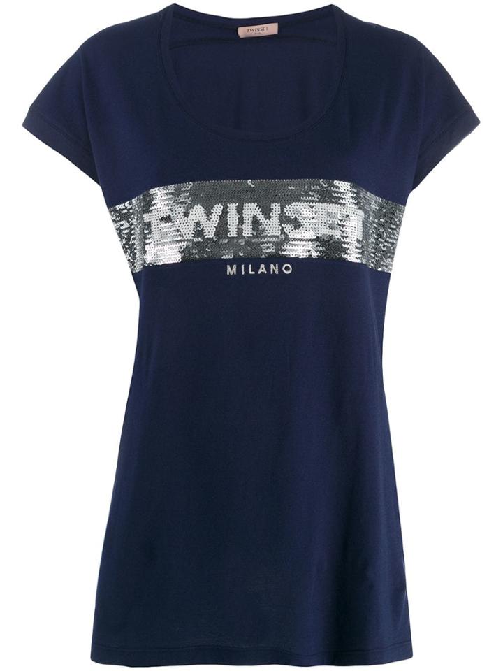 Twin-set Sequined Logo T-shirt - Blue