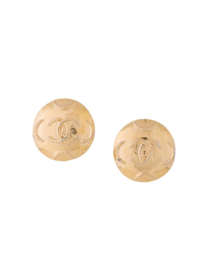 Chanel Vintage Chanel Button Earrings - Metallic
