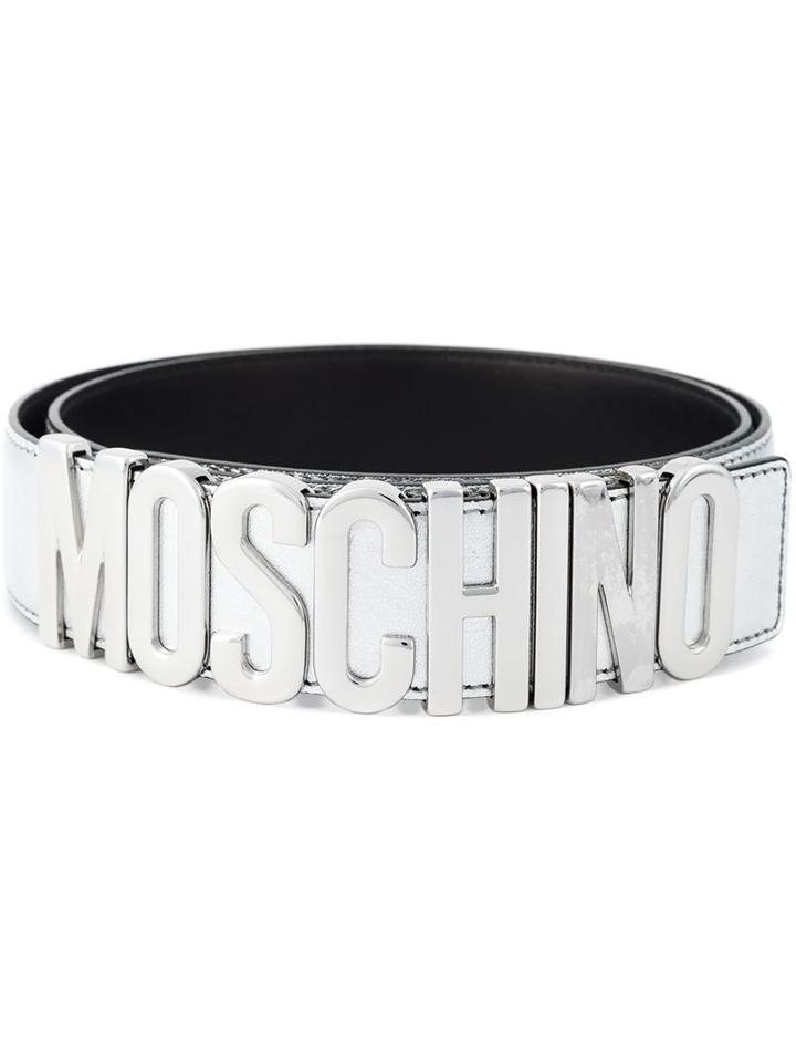 Moschino Logo Plaque Belt, Adult Unisex, Size: 100, Grey, Leather