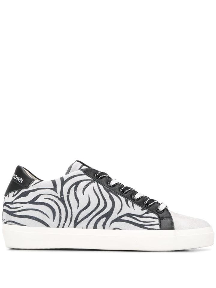 Leather Crown Zebra Print Low-top Sneakers - Neutrals