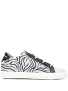 Leather Crown Zebra Print Low-top Sneakers - Neutrals
