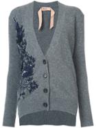 No21 Embroidered Cardigan - Grey