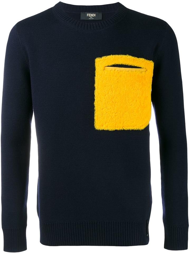Fendi - Lamb Fur Pocket Jumper - Men - Wool/lamb Fur - 50, Blue, Wool/lamb Fur