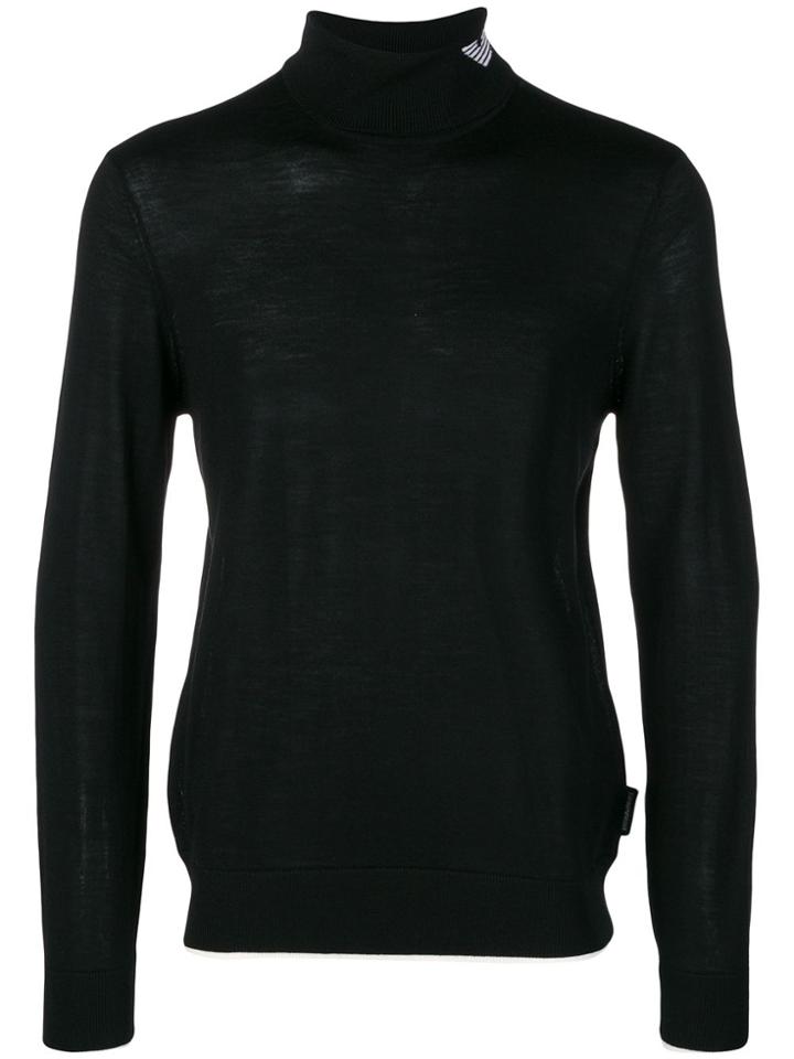 Emporio Armani Logo Detail Rollneck Jumper - Black
