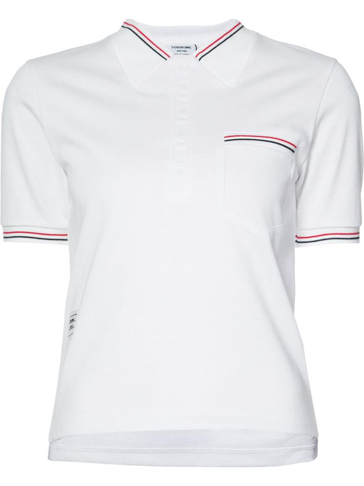 Thom Browne - Striped Detail Polo Shirt - Women - Cotton - 40, White, Cotton