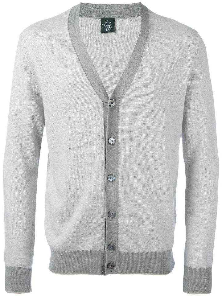 Eleventy Contrast Cardigan, Men's, Size: Large, Grey, Cotton