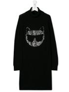 Karl Lagerfeld Kids Cat Knitted Roll Neck Dress - Black