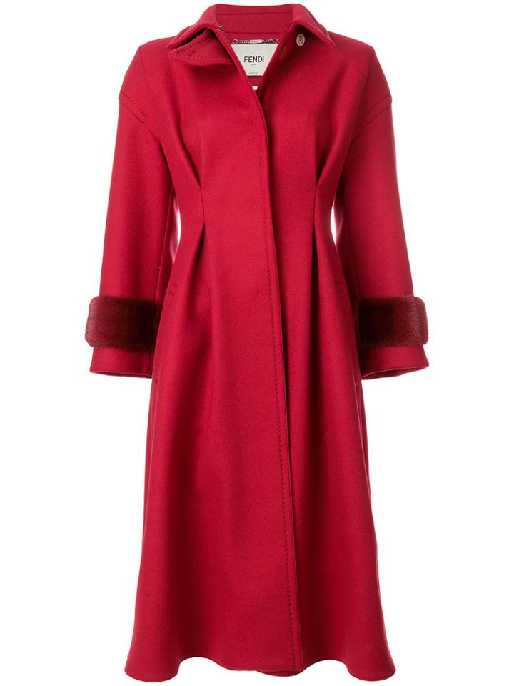Fendi Mink Fur Trim Coat - Red