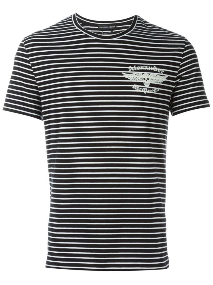 Alexander Mcqueen Striped T-shirt, Men's, Size: M, Black, Cotton