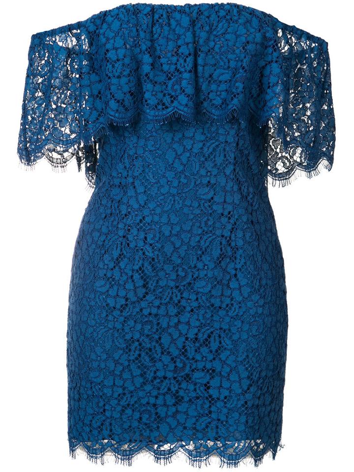 Rachel Zoe - Textured Frill Bardot Dress - Women - Cotton/nylon/rayon/polycarbonite - 0, Blue, Cotton/nylon/rayon/polycarbonite