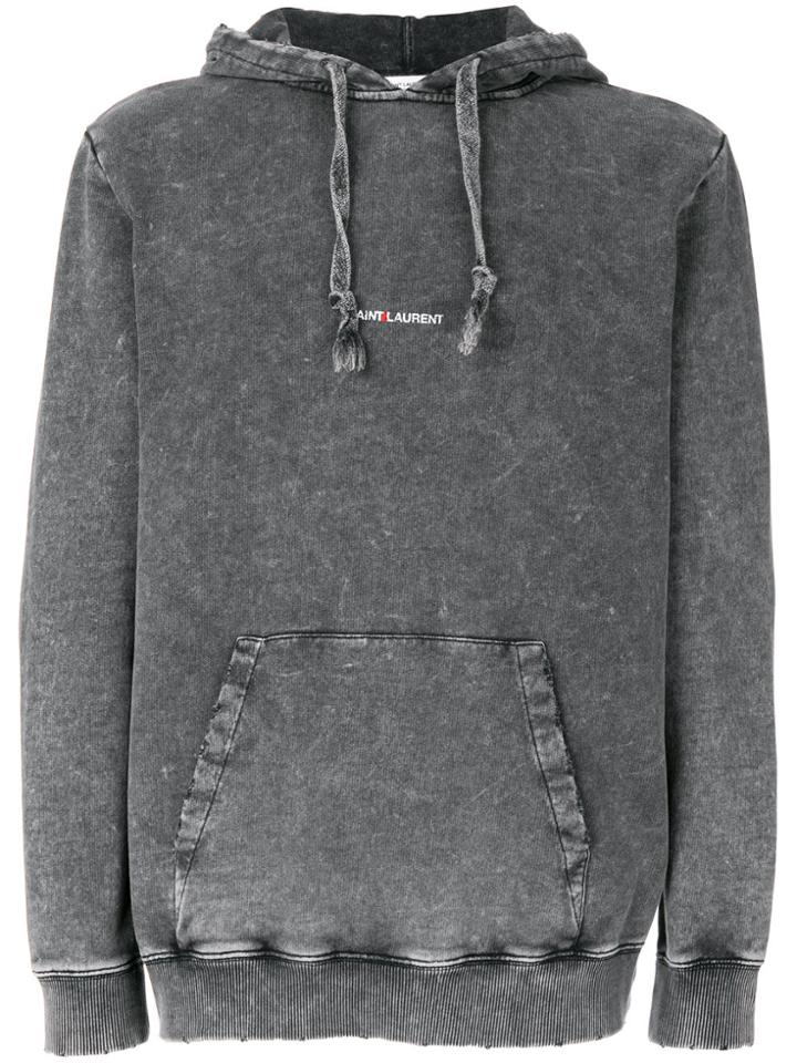 Saint Laurent Distressed Faded Hoodie - Grey