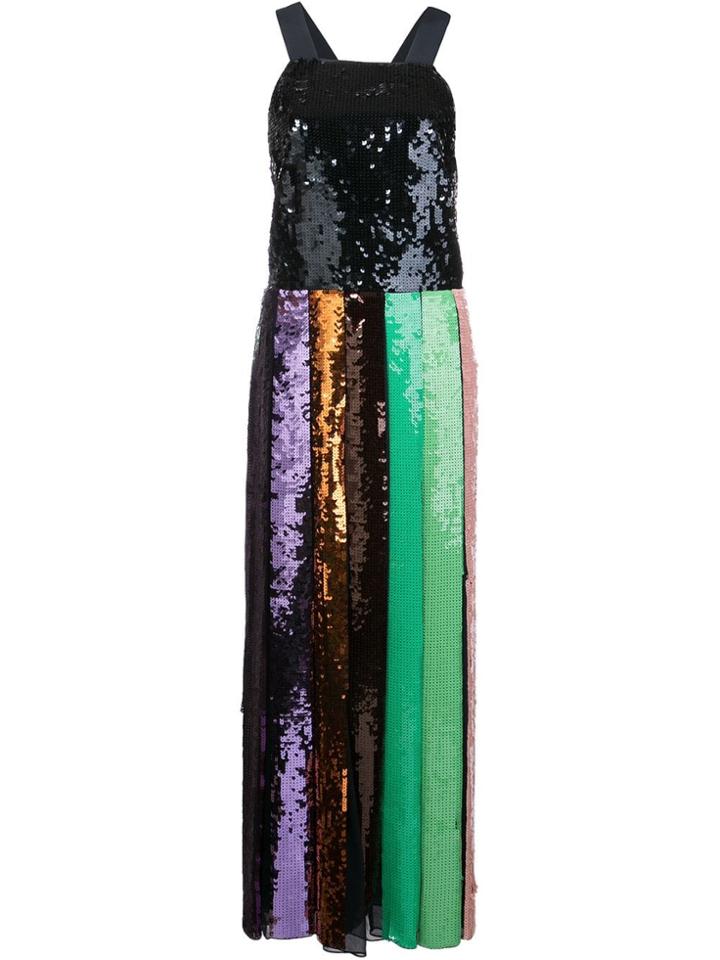 Tibi Striped Sequin Flared Dress - Blue
