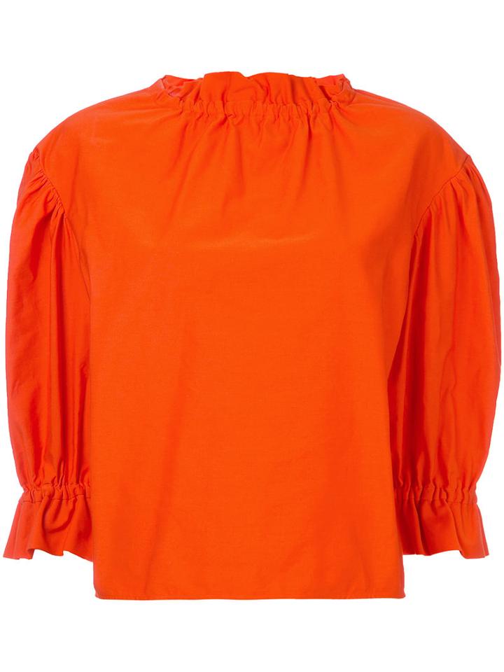 Atlantique Ascoli - Ruffle Blouse - Women - Cotton/linen/flax - 1, Yellow/orange, Cotton/linen/flax