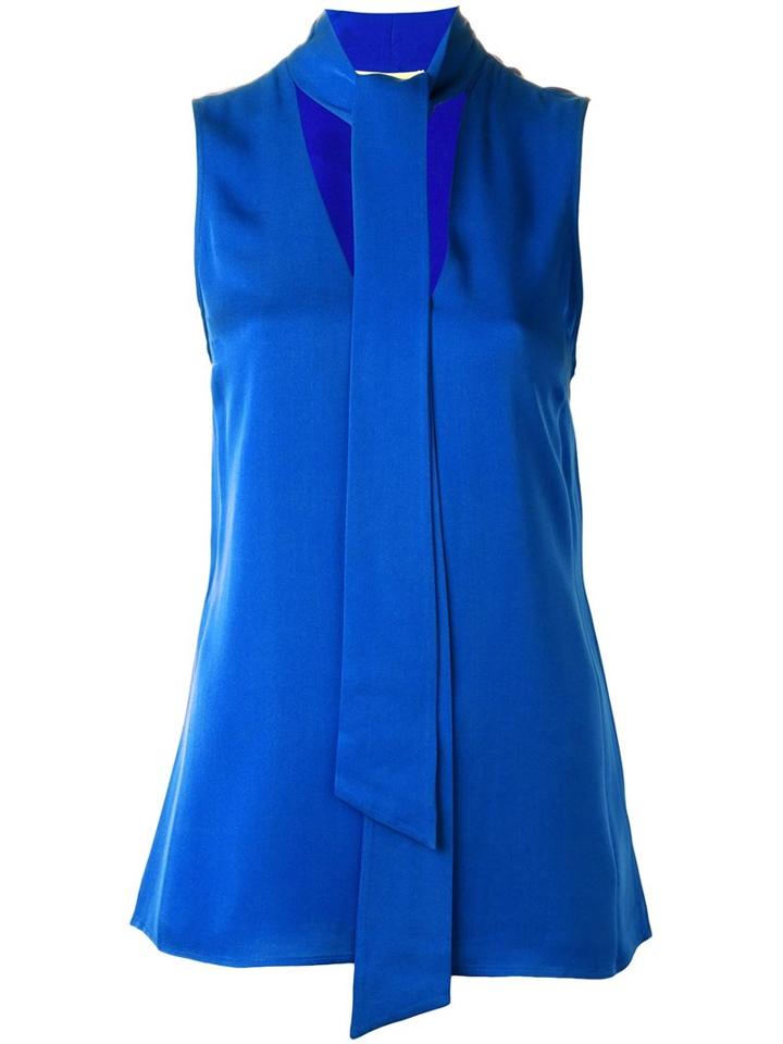 Michael Michael Kors Pussy Bow Sleeveless Top, Women's, Size: 2, Blue, Silk/polyester
