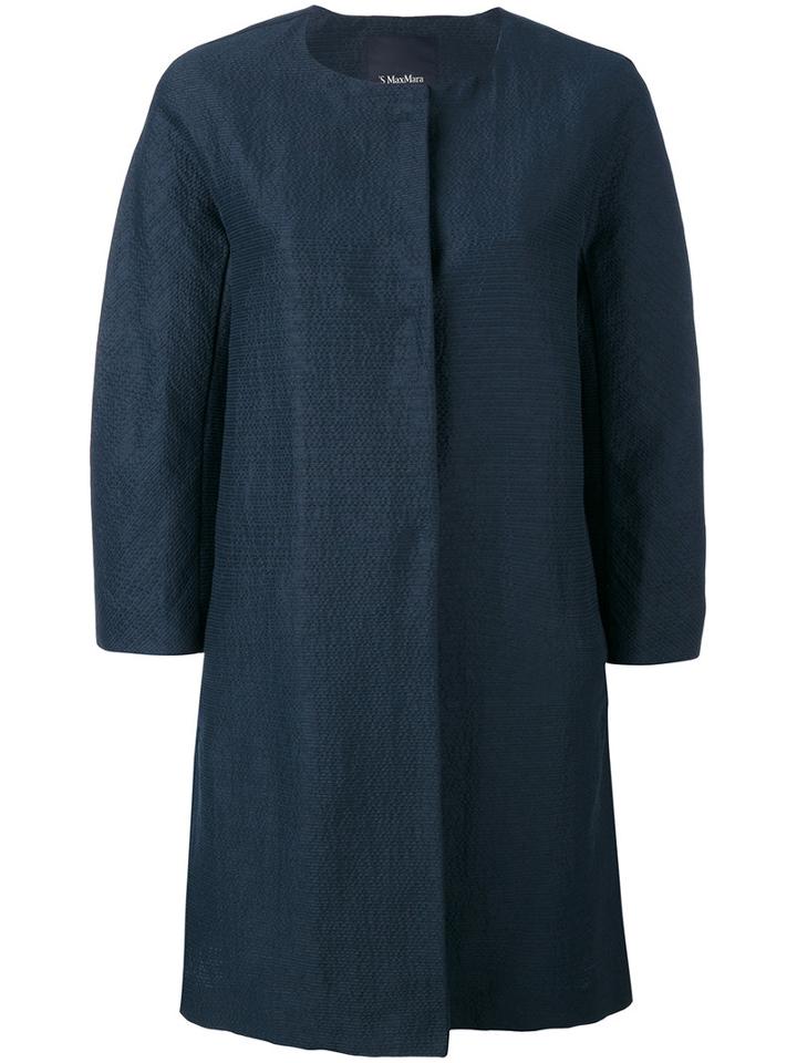 's Max Mara - Collarless Coat - Women - Silk/cotton/ramie/polyamide - 36, Blue, Silk/cotton/ramie/polyamide