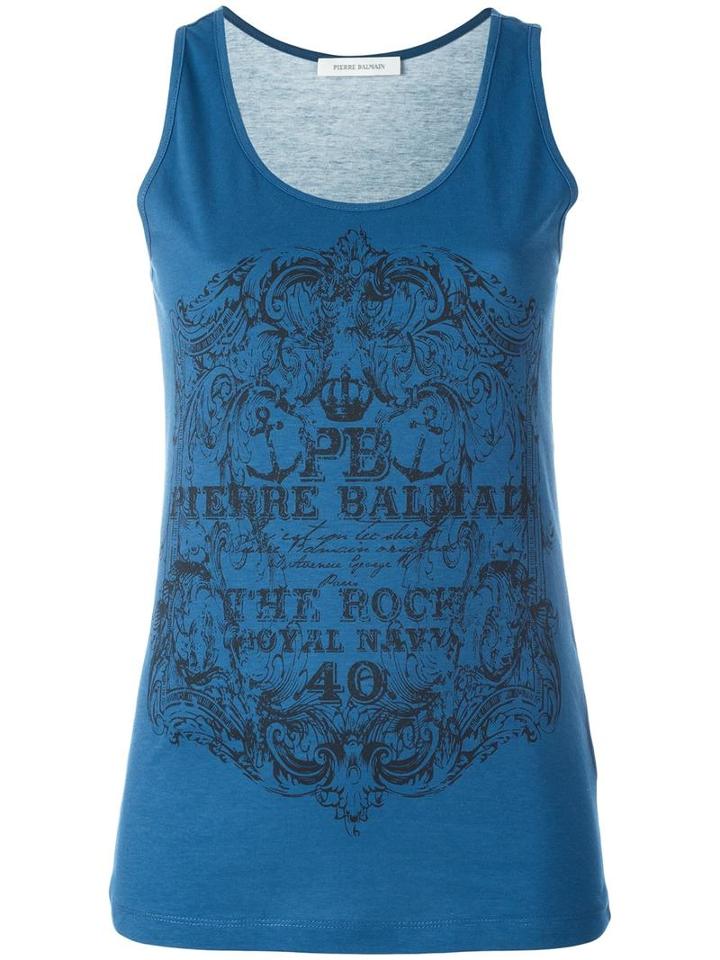 Pierre Balmain Logo Print Tank Top, Women's, Size: 36, Blue, Cotton