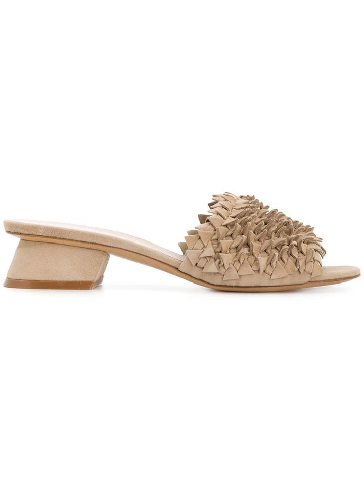 Premiata Textured Low Heel Sandals - Nude & Neutrals