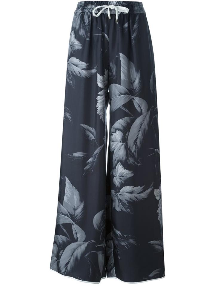 For Restless Sleepers Floral Print Palazzo Pants, Women's, Size: Xs, Black, Silk