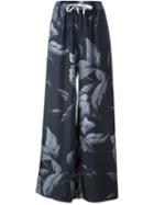 For Restless Sleepers Floral Print Palazzo Pants, Women's, Size: Xs, Black, Silk