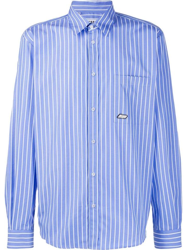 Msgm Striped Causal Shirt - Blue