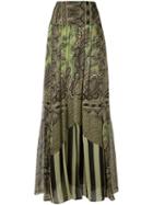 Etro Multiprint Pleated Skirt, Women's, Size: 40, Green, Silk