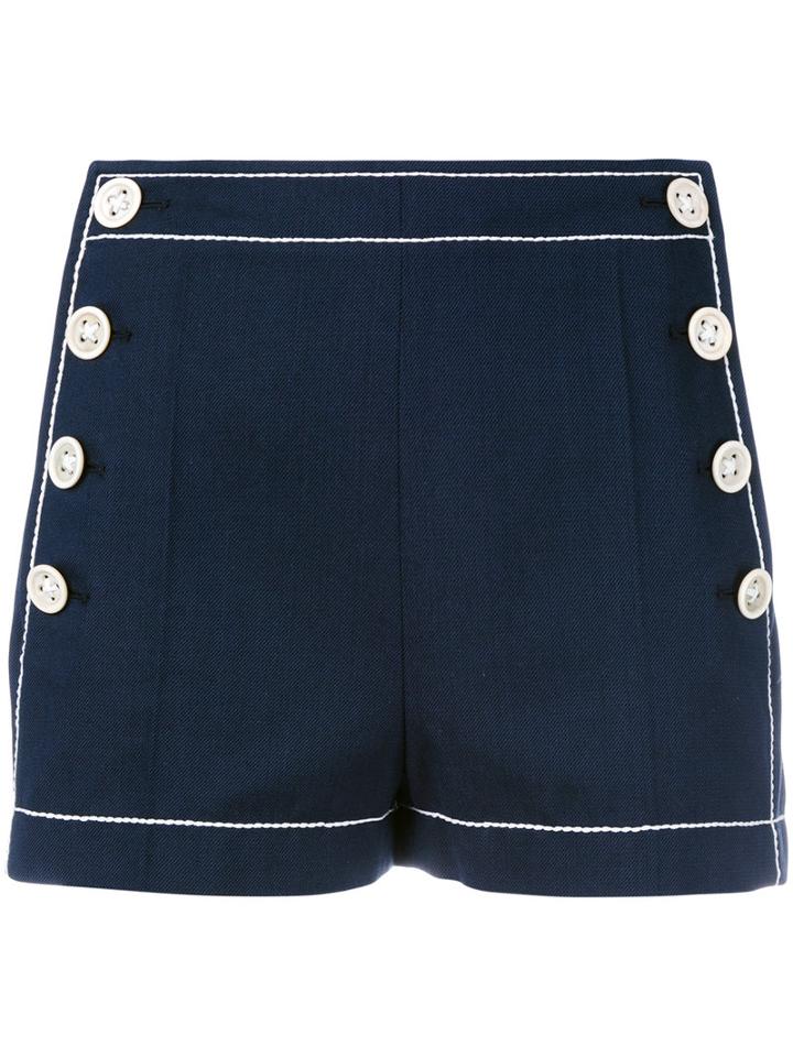 Agnona - Side Button Shorts - Women - Cotton - 42, Women's, Blue, Cotton