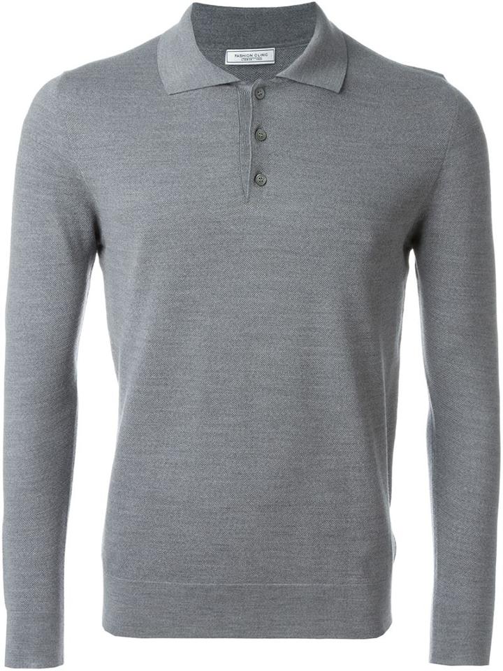 Fashion Clinic Longsleeved Polo Shirt, Men's, Size: 46, Grey, Wool