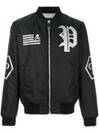 Philipp Plein Logo Patch Bomber Jacket - Black
