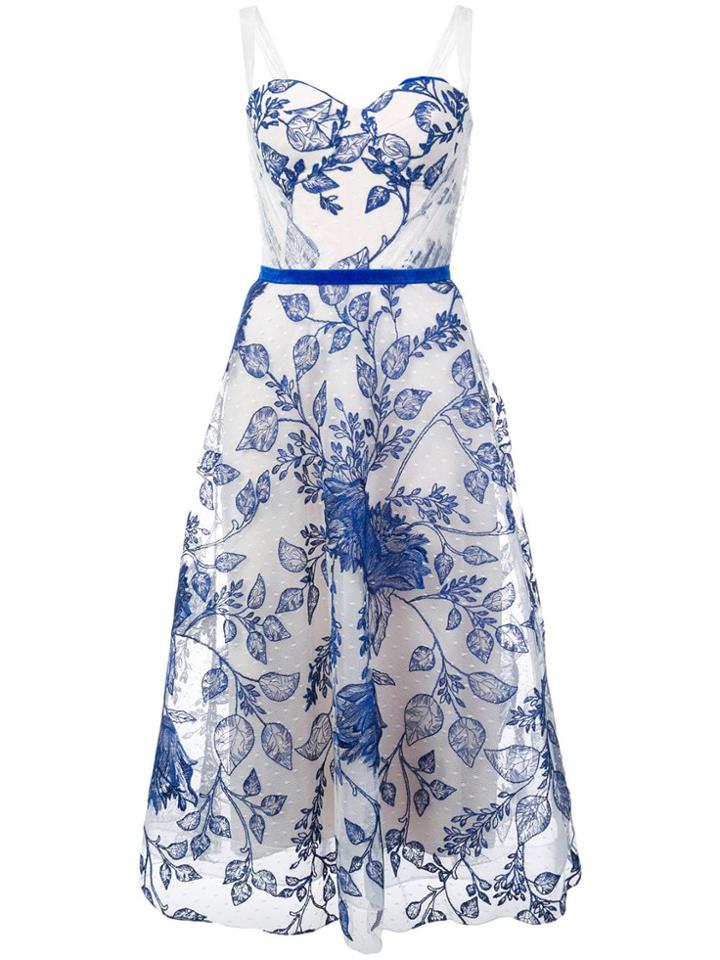 Marchesa Notte Sleeveless Floral Midi Dress - White