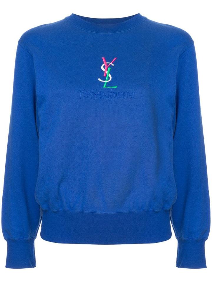 Yves Saint Laurent Pre-owned Embroidered Logo Sweatshirt - Blue