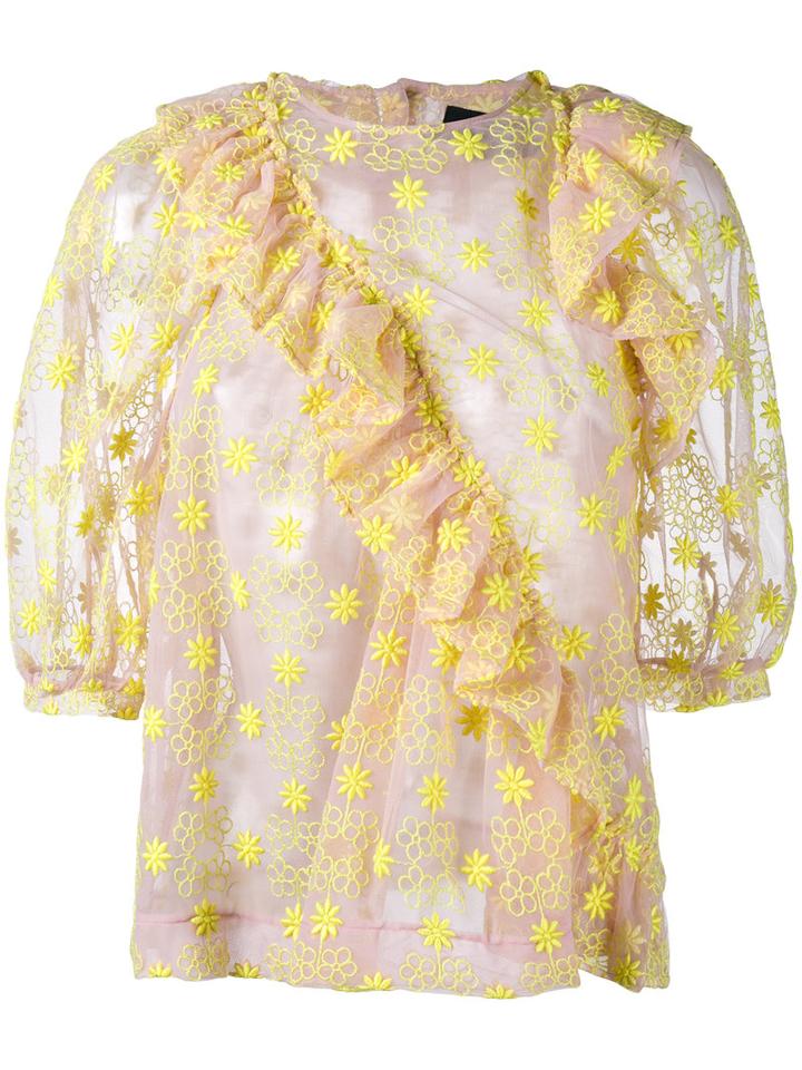 Simone Rocha Floral Embroidered Blouse, Women's, Size: 10, Pink/purple, Cotton/nylon/polyester