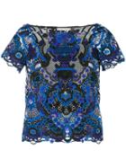 Alice+olivia Floral Embroidered Blouse, Women's, Size: Medium, Blue, Polyester/spandex/elastane