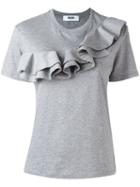 Msgm - Ruffle Trim T-shirt - Women - Cotton - M, Grey, Cotton
