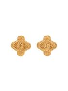 Chanel Vintage Clover Motif Cc Earrings - Gold