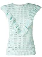 Philosophy Di Lorenzo Serafini - Ruffle Trim Open-knit Top - Women - Cotton - 42, Green, Cotton