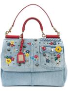 Dolce & Gabbana Embellished Shoulder Bag, Women's, Blue, Leather/cotton