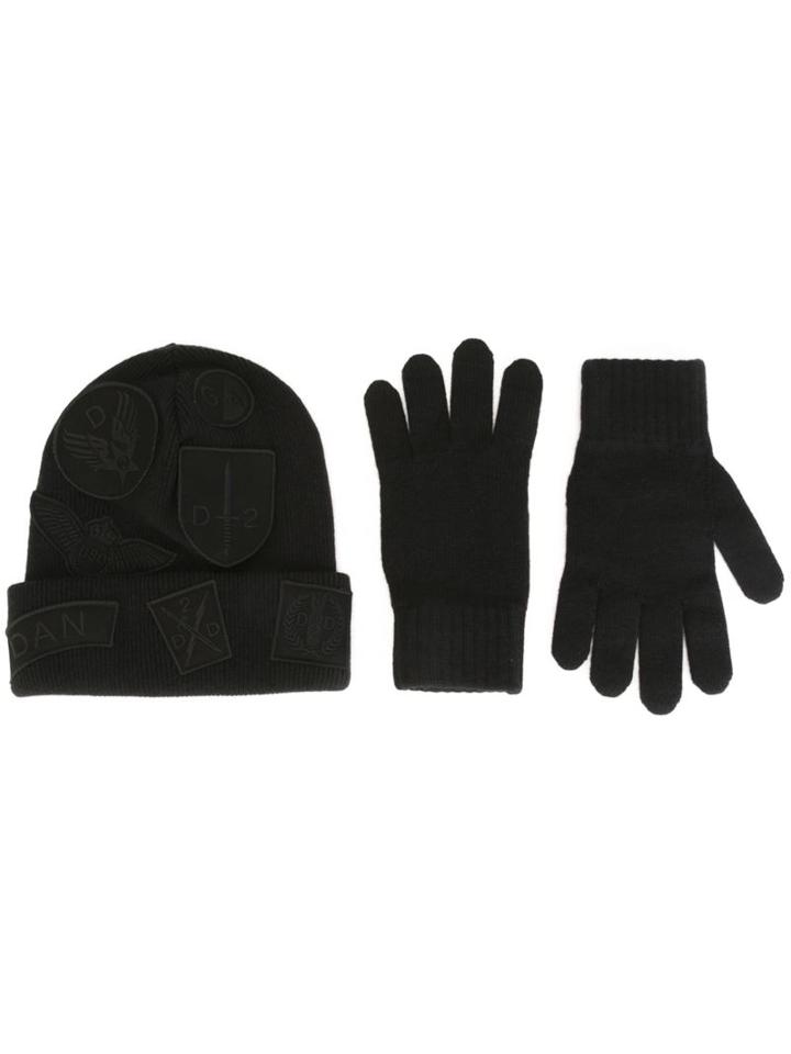 Dsquared2 Beanie & Gloves Set, Men's, Black, Wool