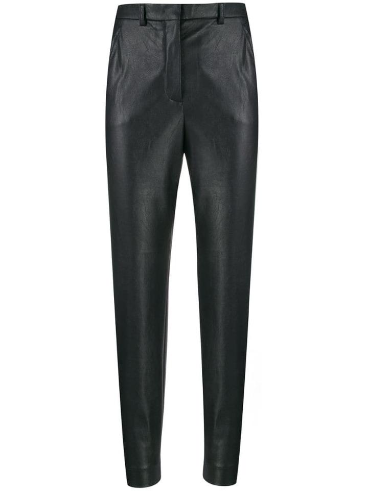 Incotex Tapered Faux-leather Trousers - Black
