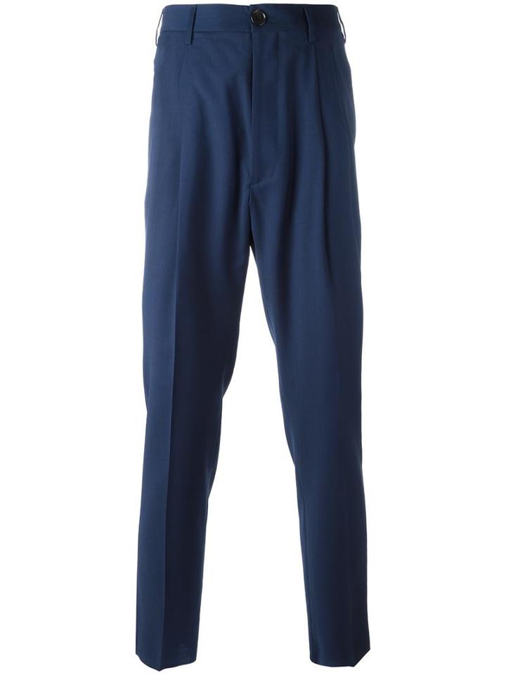 Vivienne Westwood Man Cropped Tapered Trousers, Men's, Size: 50, Blue, Virgin Wool/viscose/cotton