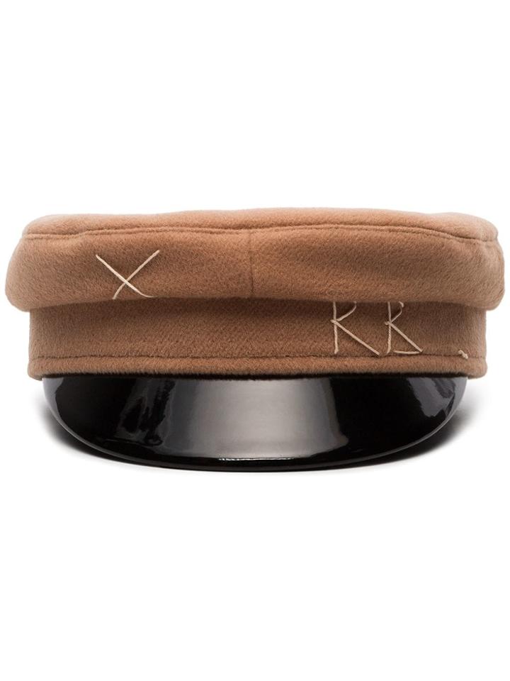 Ruslan Baginskiy Brown And Black Varnished Brim Wool Hat