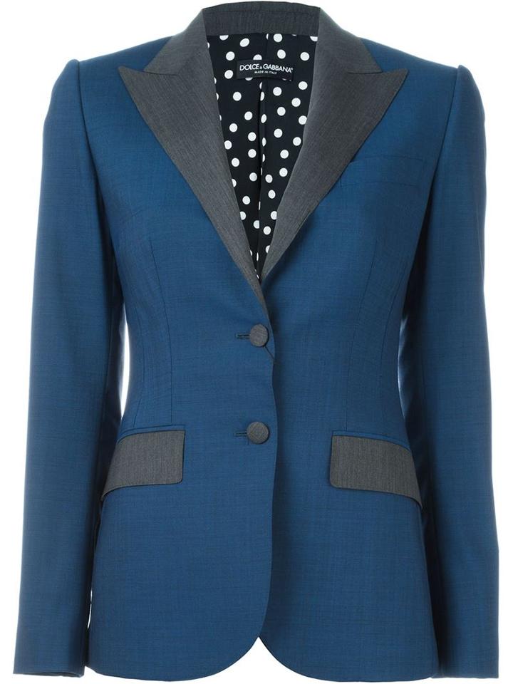 Dolce & Gabbana Peaked Lapel Blazer, Women's, Size: 40, Blue, Polyester/spandex/elastane/virgin Wool