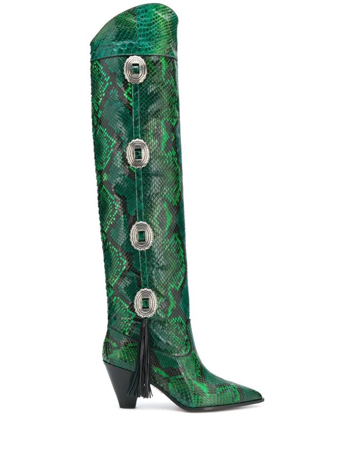 Aquazzura Go West 70mm Snake-effect Boots - Green