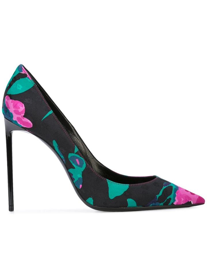 Saint Laurent Zoe Floral Print Pumps - Black