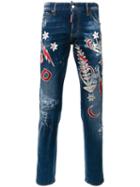 Dsquared2 Metallic Embroidered Jeans, Men's, Size: 44, Blue, Cotton/spandex/elastane/polyurethane/viscose