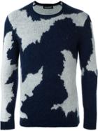 Neil Barrett Patchy Intarsia Sweater, Men's, Size: Medium, Blue, Nylon/mohair/wool