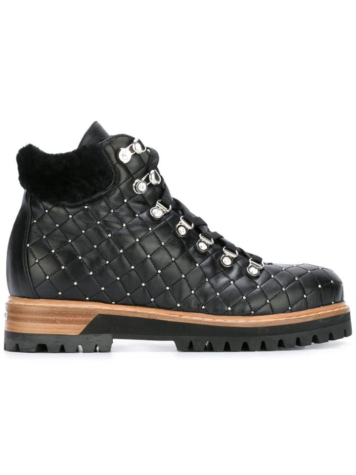Le Silla Quilted Lace-up Ankle Boots - Black