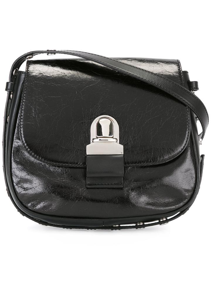 Mm6 Maison Margiela Studded Trim Shoulder Bag, Women's, Black, Calf Leather/polyester