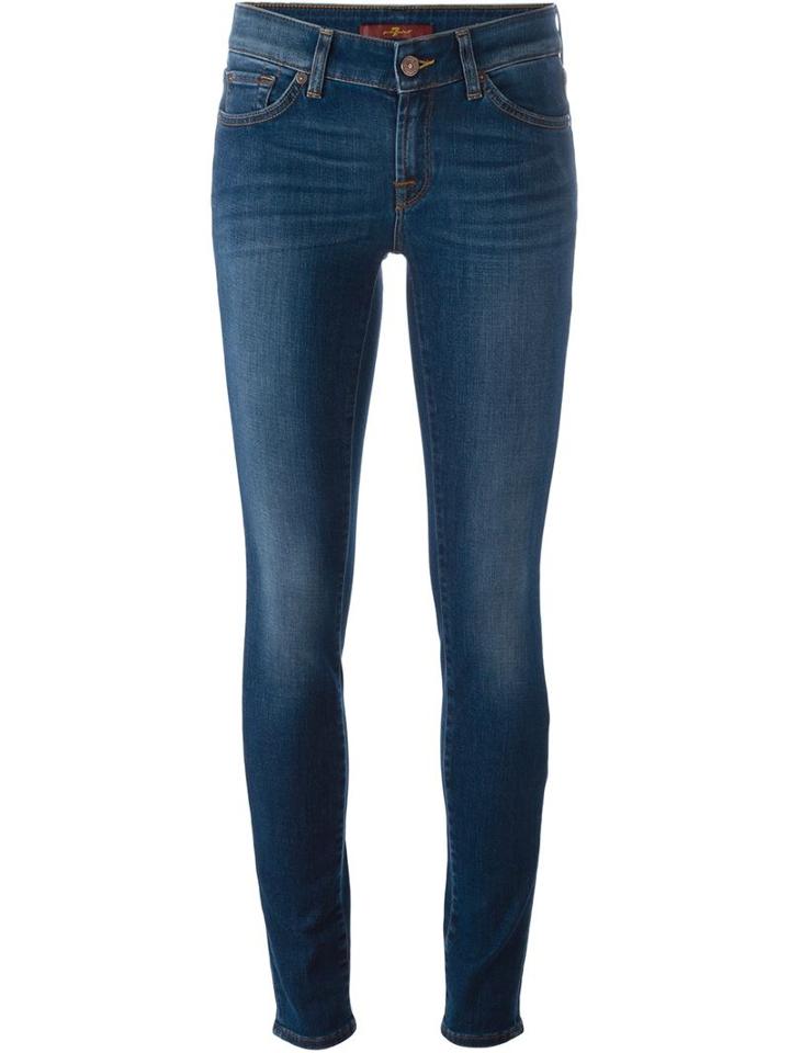 7 For All Mankind Skinny Fit Jeans, Women's, Size: 29, Blue, Cotton/polyester/spandex/elastane